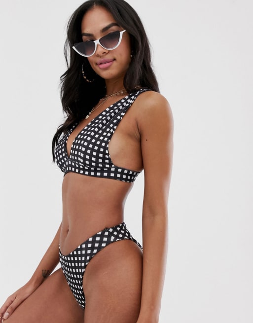 PrettyLittleThing bikini in black and white gingham