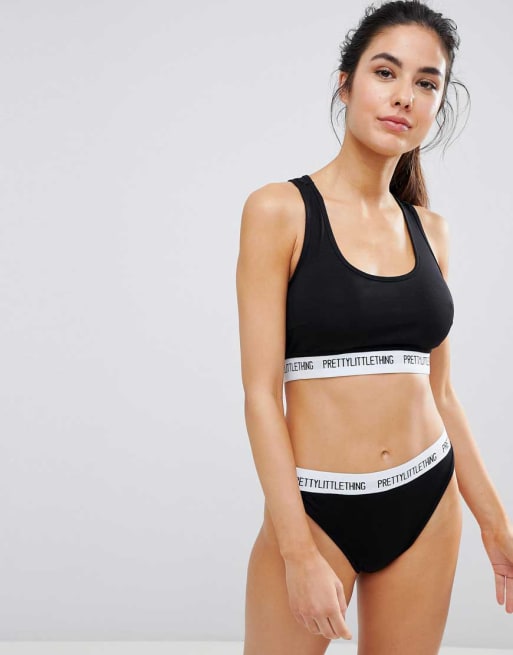 PrettyLittleThing Black Sports Bra & Knicker Lingerie Set