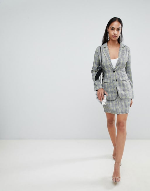 touw correct Verschrikkelijk PrettyLittleThing - Combi-set met geruite blazer en rok | ASOS