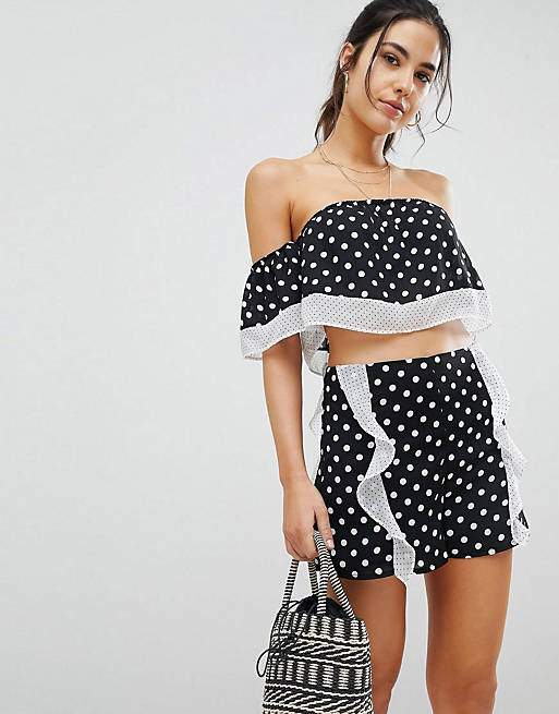 PrettyLittleThing Mixed Polka Dot Crop & Shorts Two-Piece