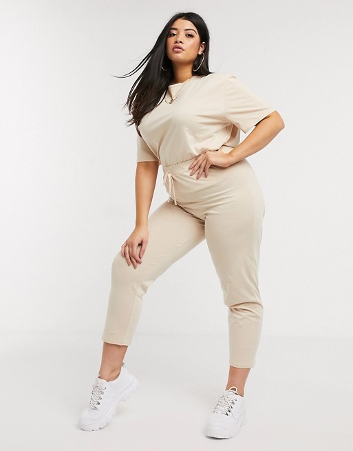 PrettyLittleThing Plus jogger co-ord in stone