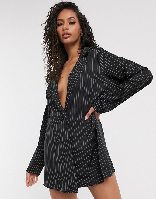 PrettyLittleThing tailored co-ord in black pinstripe