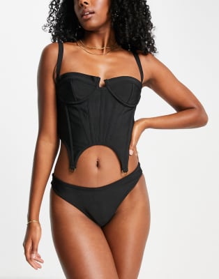 Public Desire exclusive bandage corset detail swimsuit in black