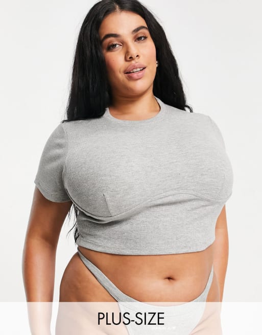 Public Desire Curve - Ensemble crop top et string côtelés - Gris