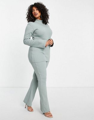 Public Desire Curve luxe rib flared co-ord in mint