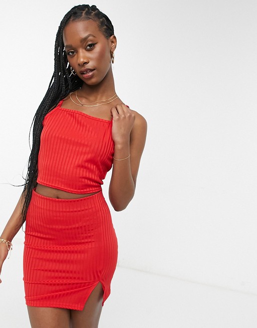 Public Desire jersey mini beach skirt co-ord with split in red