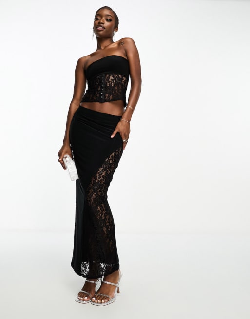 Black lace maxi 2025 skirt and top