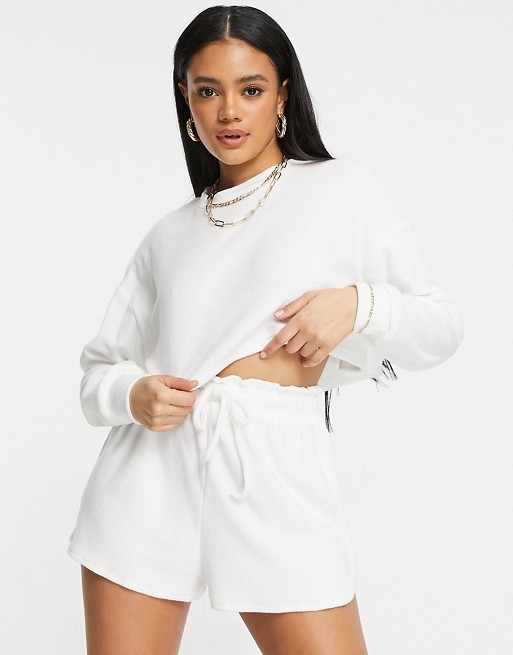 Public Desire towelling cropped sweatshirt co-ord in white