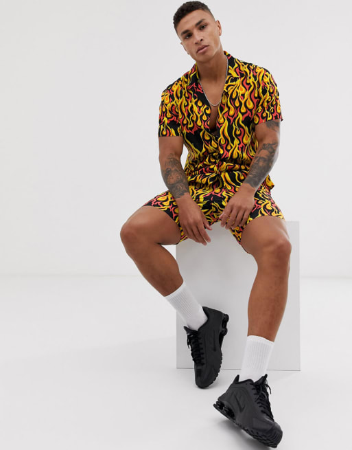 Pull&Bear - Combi-set met vlammen in zwart