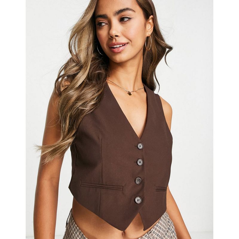 Pull&Bear - Coordinato con gilet e top stile corsetto corto, colore marrone