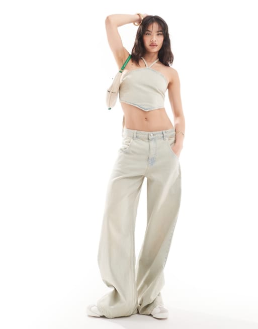 Pull&Bear denim top and jeans set in dirty washed sand