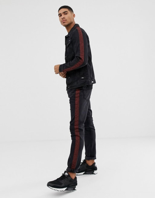 Pull&Bear denim jacket in red stripe, ASOS