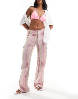 Pull&Bear embellished vest and pants set in pink stripe