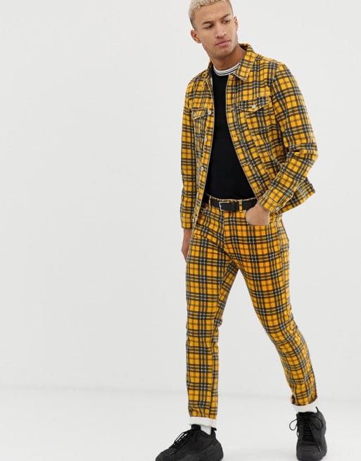 Pull&Bear - Ensemble en jean à carreaux - Jaune