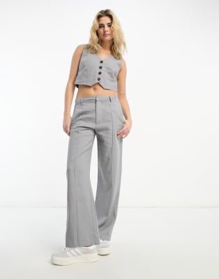 Pull&Bear high waisted linen waistcoat and pants set in brushed grey