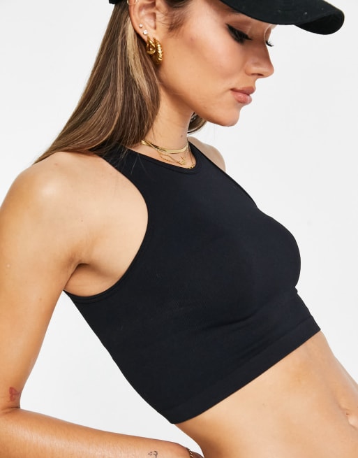 Pull&Bear - Naadloze, geribbelde co-ord set met crop top en legging in zwart