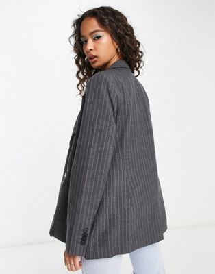 Pull&Bear pinstripe blazer co-ord in grey with contrast stripe