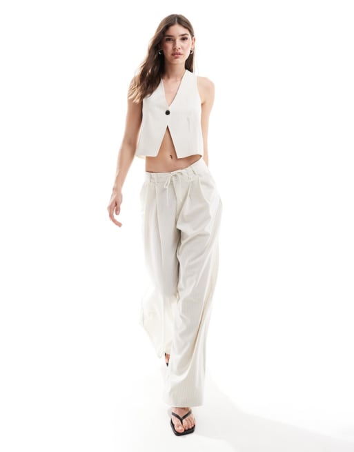 Pull&Bear pinstripe waistcoat and pants in white (part of a set)