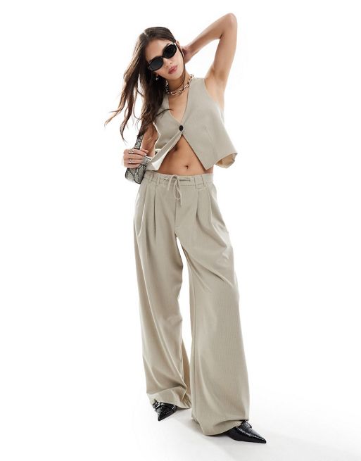 Pull&Bear pinstripe waistcoat and trouser high co-ord in sand