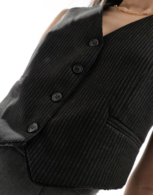 Pull&Bear pinstriped waistcoat and tailored trouser in black