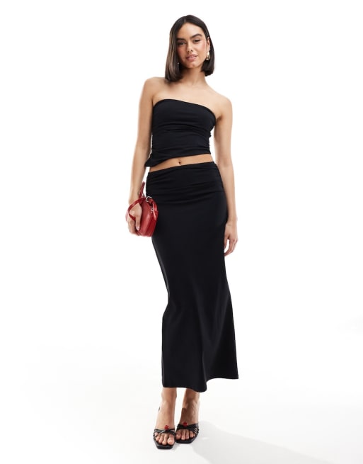  Pull&Bear polyamide second skin bandeau and skirt co-ord in black