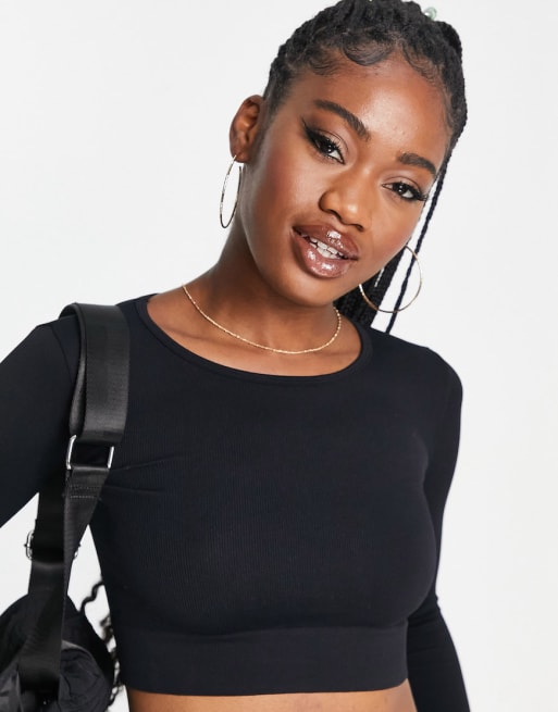 Pull&Bear seamless ribbed leggings and top set in black - BLACK