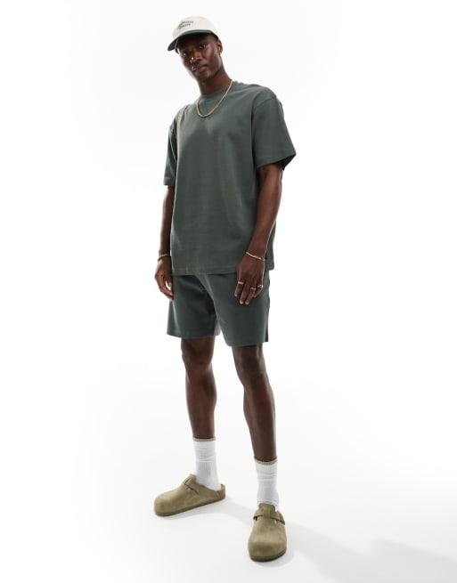 Pull&Bear – Set in Grün mit Waffelstruktur
