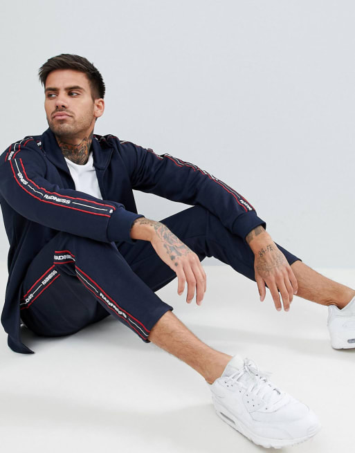Pull&Bear - Trainingspak met slogan en streep aan de zijkant 