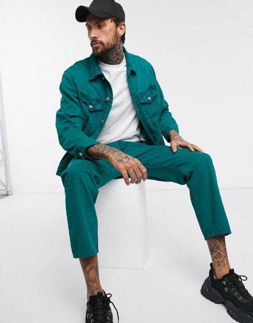 Pull&Bear – Zielony komplet z efektem sprania acid wash