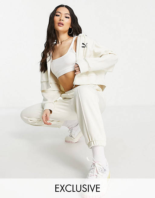 Puma Oversized boxy sweat set in off white- exclusive to ASOS