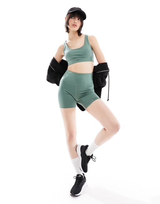 Puma Training sports bra and legging shorts in sage green