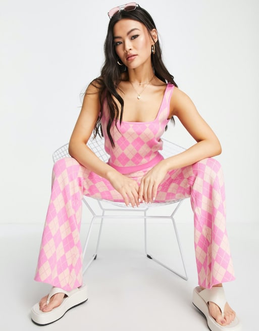 QED London knit set in pink argyle