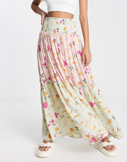 Raga - Flores - Coordinato con crop top allacciato in vita e gonna lunga multicolore