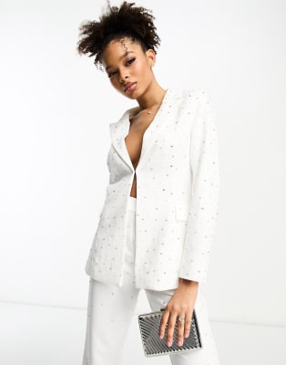Rare London diamante embellished blazer and trouser co ord in white  ASOS