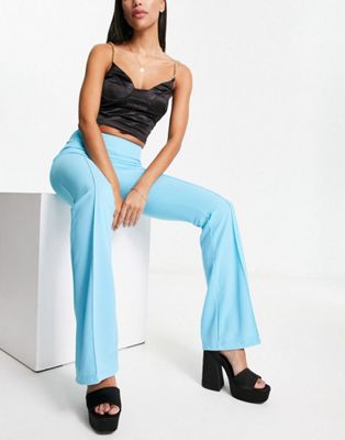 Rebellious Fashion tailored trouser with flare in cyan blue co ord
