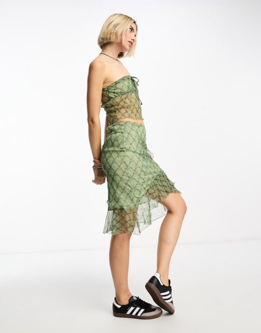 Green check midi skirt hotsell