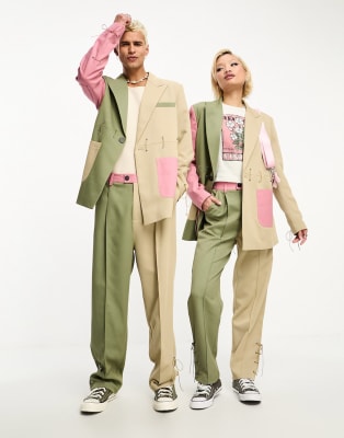 Reclaimed Vintage – Blockfärgat set i unisex-modell med kavaj i oversize och byxor i baggy-stil