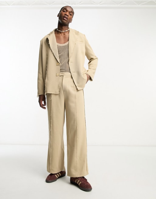 Reclaimed Vintage - Coordinato con blazer comodo e pantaloni con abrasioni color pietra - In edizione limitata