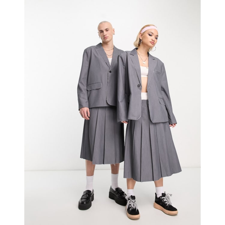 Reclaimed Vintage genderless boxy blazer and pleated midi skirt