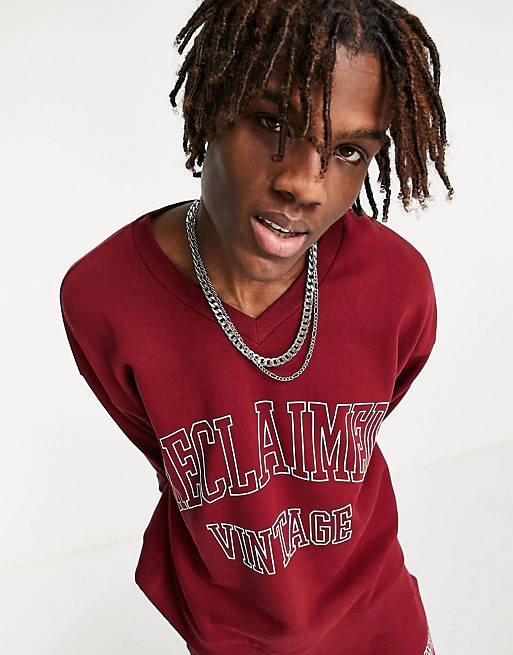 Reclaimed Vintage inspired burgundy branded sweat and jogger
