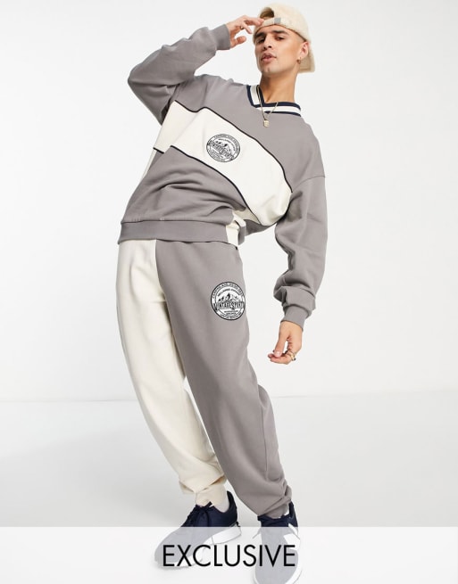 Reclaimed Vintage Inspired co-ord with mountain logo embroidery in colour block