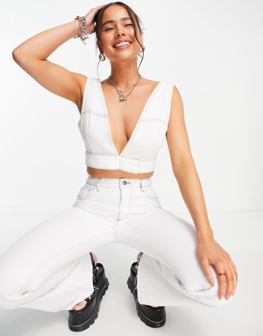 Reclaimed Vintage - Inspired - Combi-set met bralette en 99flares in wit