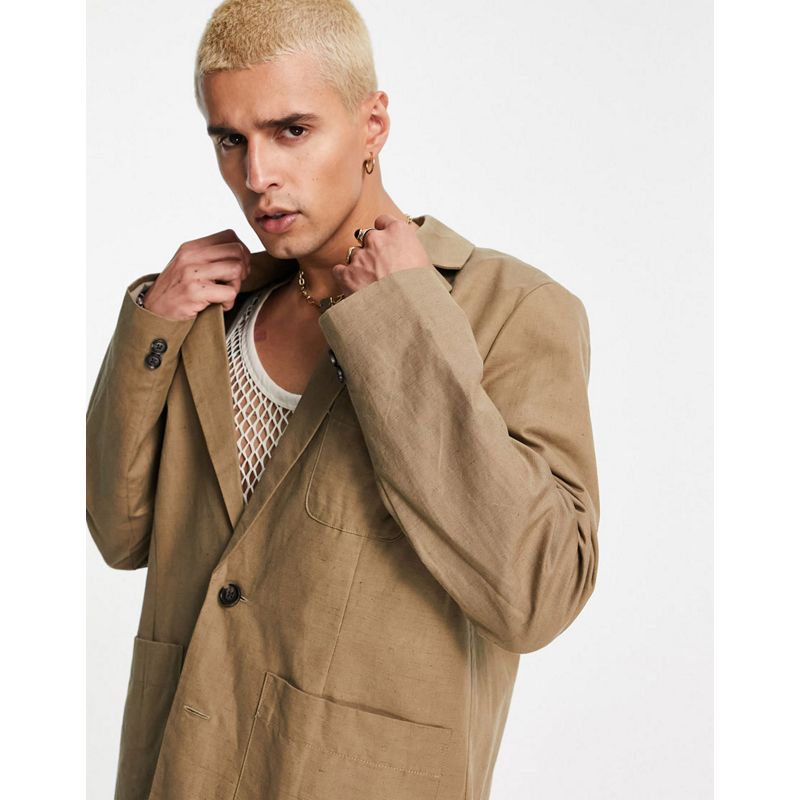 Abiti Blazer Reclaimed Vintage Inspired - Coordinato con blazer e pantaloni in misto lino color cuoio