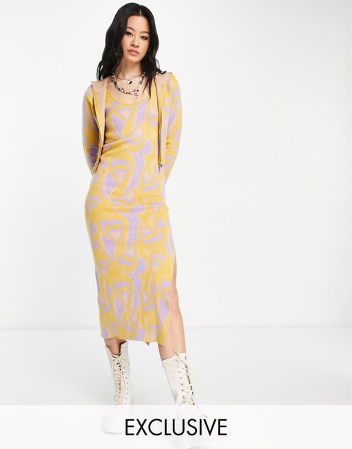 Reclaimed Vintage Inspired - Coordinato in maglia con stampa di cuori anni '70