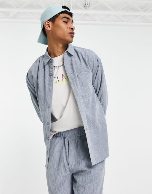 Reclaimed Vintage inspired cord co-ord in dusty blue