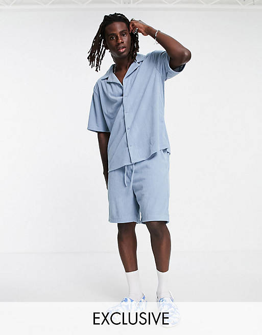Reclaimed vintage inspired cord shirt and short co-ord in baby blue