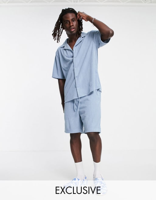 Reclaimed Vintage Inspired Cord Shirt And Short Set In Baby Blue Asos