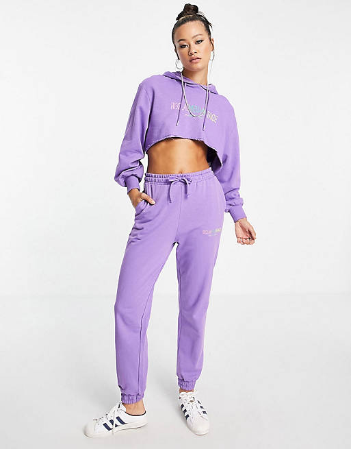 Reclaimed Vintage inspired crop hoodie and jogger in purple co ord