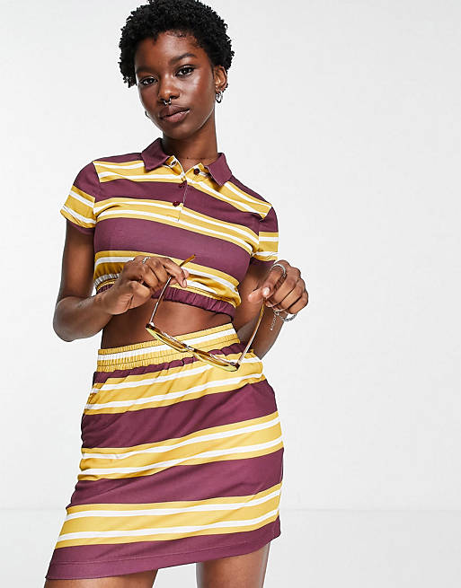 Reclaimed Vintage inspired crop polo top and skirt in stripe co-ord