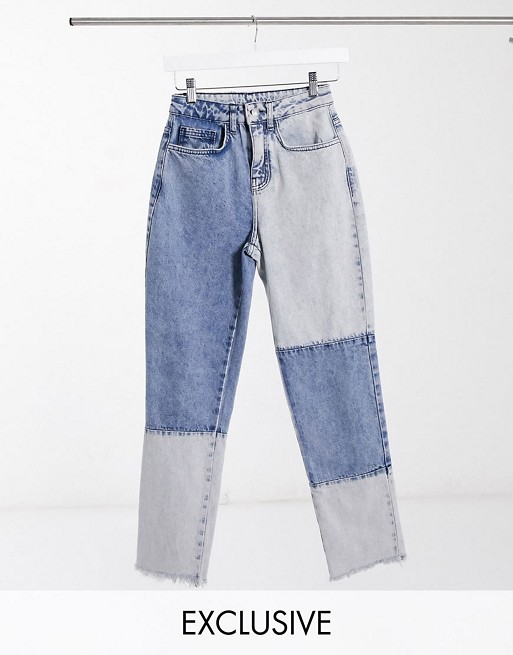 Reclaimed Vintage inspired the '91 mom jean in patchwork blue